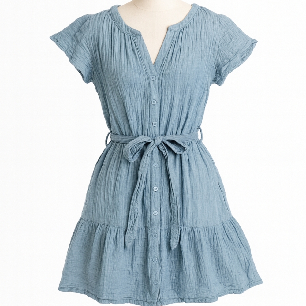 Blu Pepper Textured Blue Mini Dress